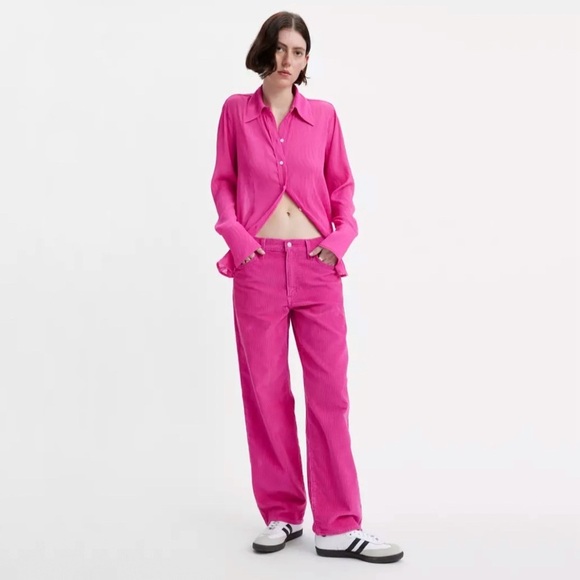 Levi’s Baggy Dad Corduroy Pants Mid Rise Loose Straight Leg Rose Violet Pink 25 - Picture 1 of 16